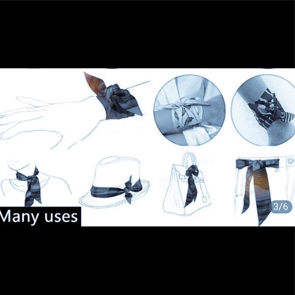 Silk Geometric Twilly Scarf Blue & Green - Picture 3 of 3